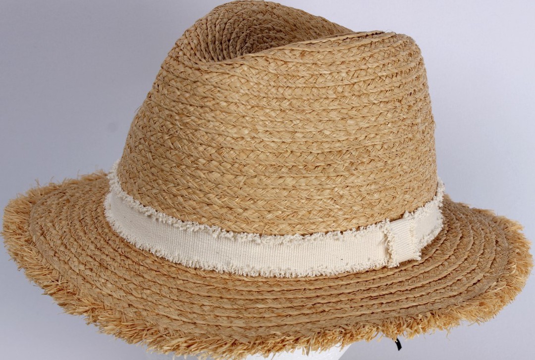 HEAD START Raffia trilby with white band and frayed brim edge Style: HS/1421/NAT image 0